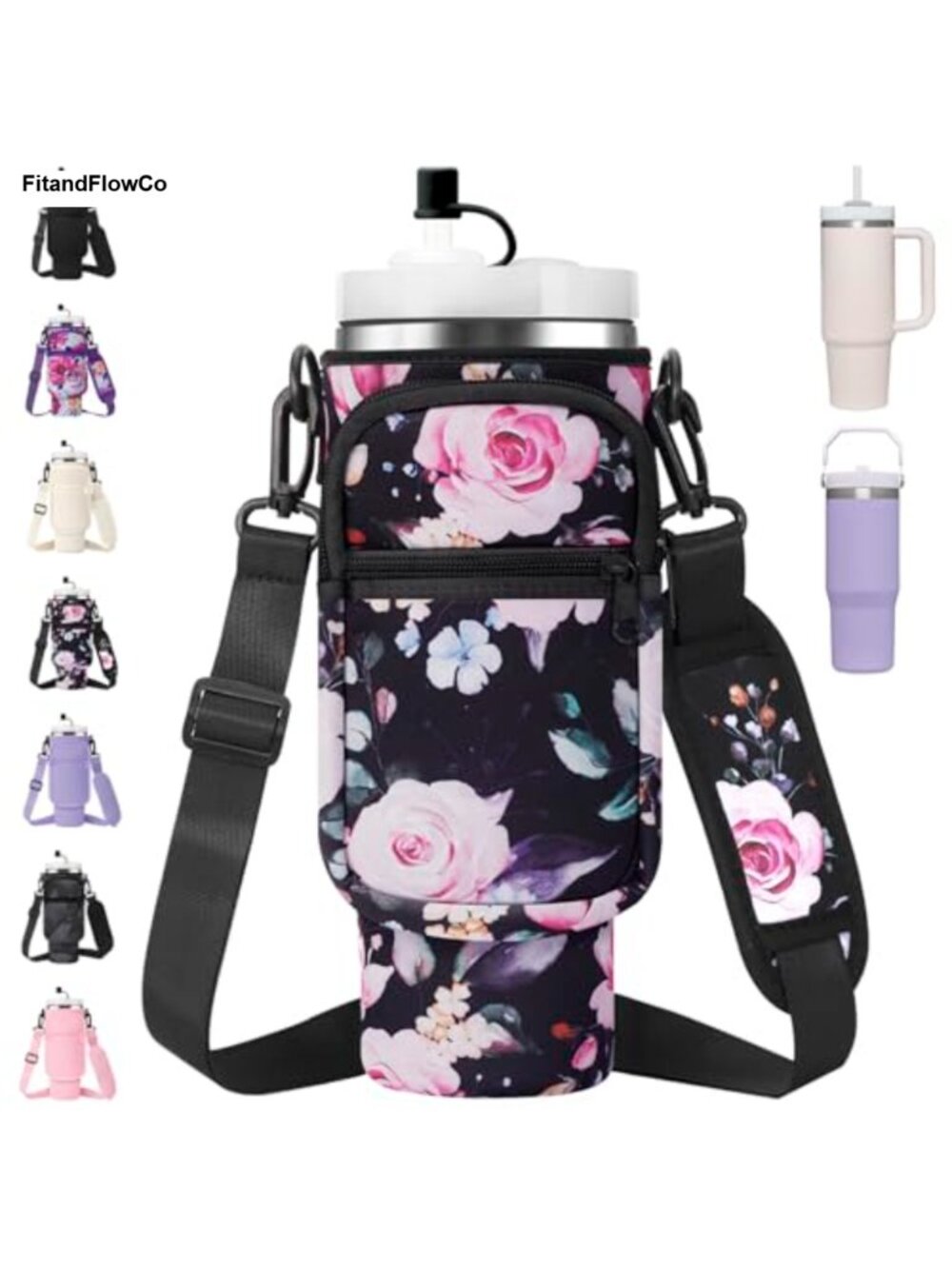 Neoprene Water Bottle Carrier Bag Strap Phone Pocket Straw Cover